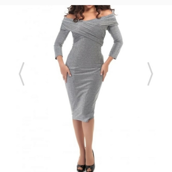 Collectif Dresses & Skirts - Collectif Silver Lame Pinup Retro Wiggle Sheath Dress. UK 14/US 10. L. Like New